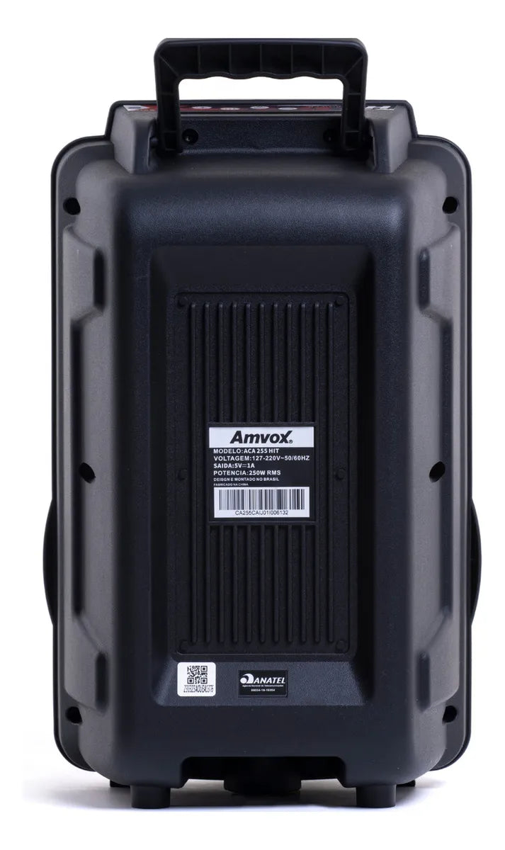 Caixa de Som Amplificada Amvox ACA 255 Hit Woofer 8" Portátil Bluetooth Preto Bivolt