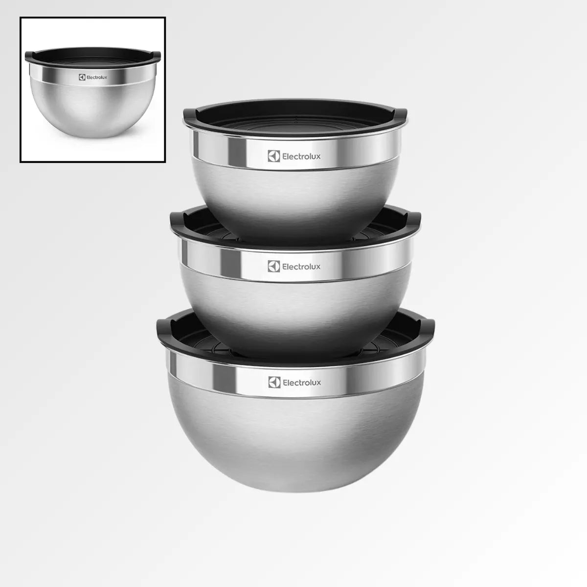 Conjunto com 9 Bowls Tigelas Inox e Tampa Plástica Electrolux