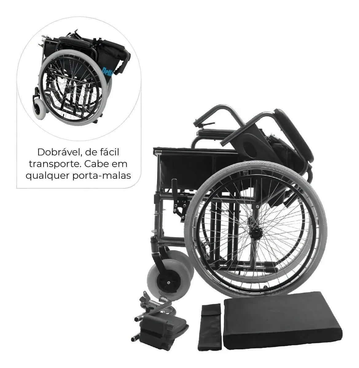 Cadeira de Rodas Aço Dobrável até 120 Kg Assento 46 cm D400 Dellamed (VALOR PROMOCIONAL)