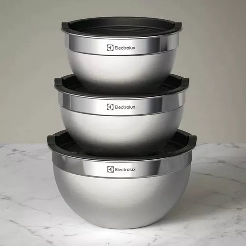 Conjunto com 9 Bowls Tigelas Inox e Tampa Plástica Electrolux