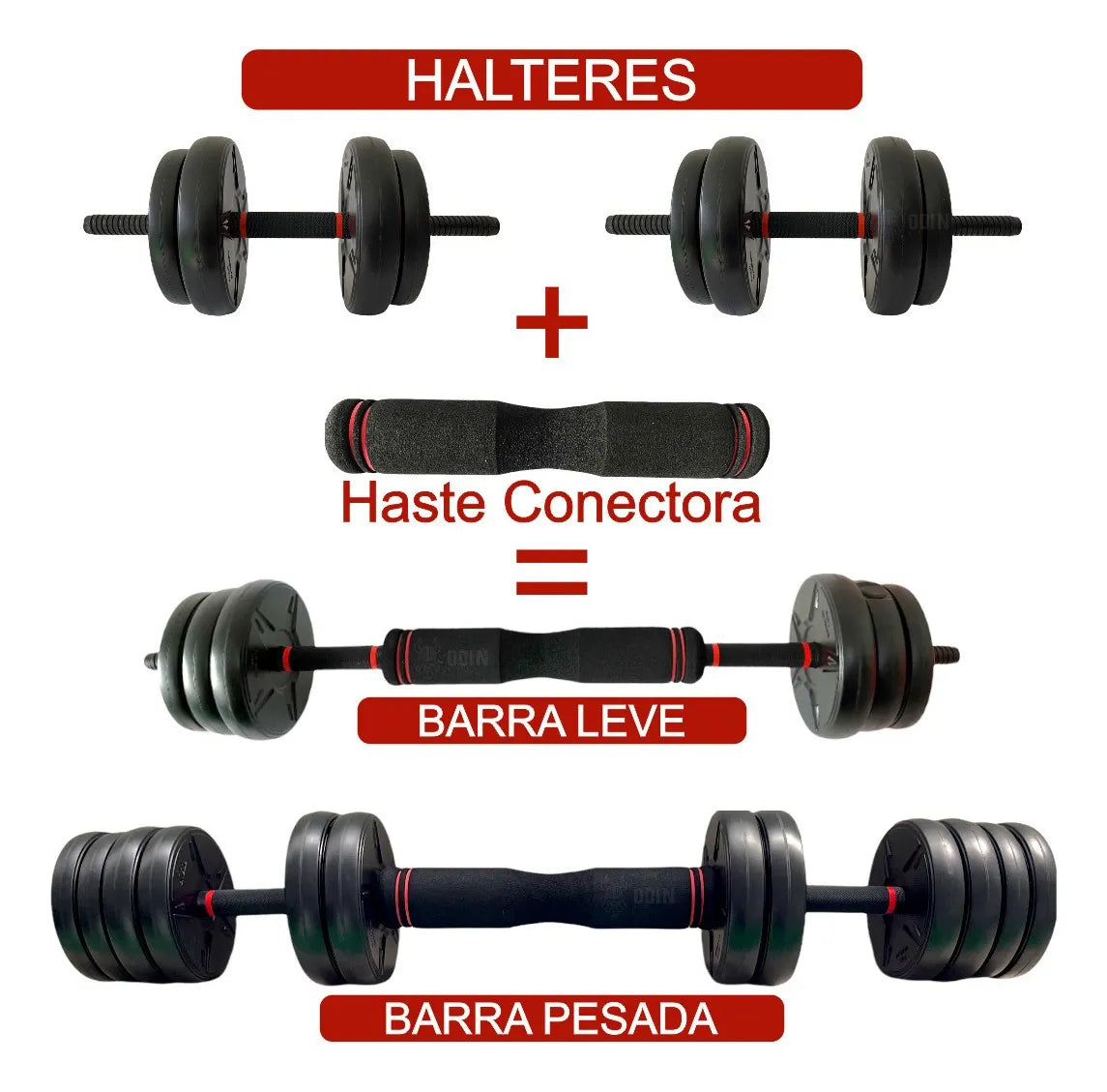 Barra Anilha Halter Kettlebell Kit Musculação 20kg Odin Fit