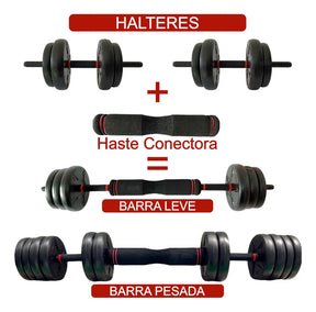 Barra Anilha Halter Kettlebell Kit Musculação 20kg Odin Fit