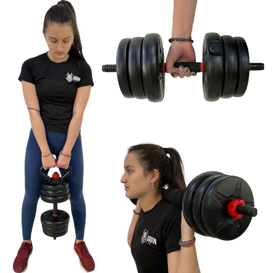 Barra Anilha Halter Kettlebell Kit Musculação 20kg Odin Fit
