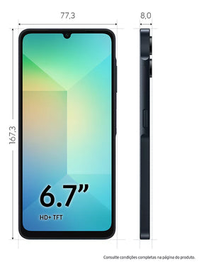 Smartphone Samsung Galaxy A06 4G 128GB 4GB RAM Dual Chip Câmera Traseira 50+2MP Frontal 8MP Tela 6,7" Android 14.0 Azul Escuro