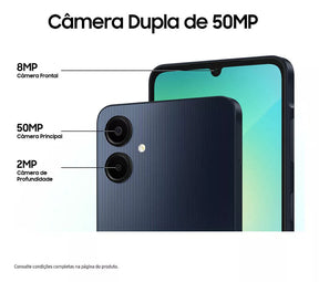 Smartphone Samsung Galaxy A06 4G 128GB 4GB RAM Dual Chip Câmera Traseira 50+2MP Frontal 8MP Tela 6,7" Android 14.0