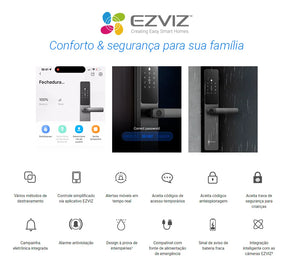 Fechadura Digital Inteligente Ezviz Cartão Senha Dl05 Wifi Cor Cinza