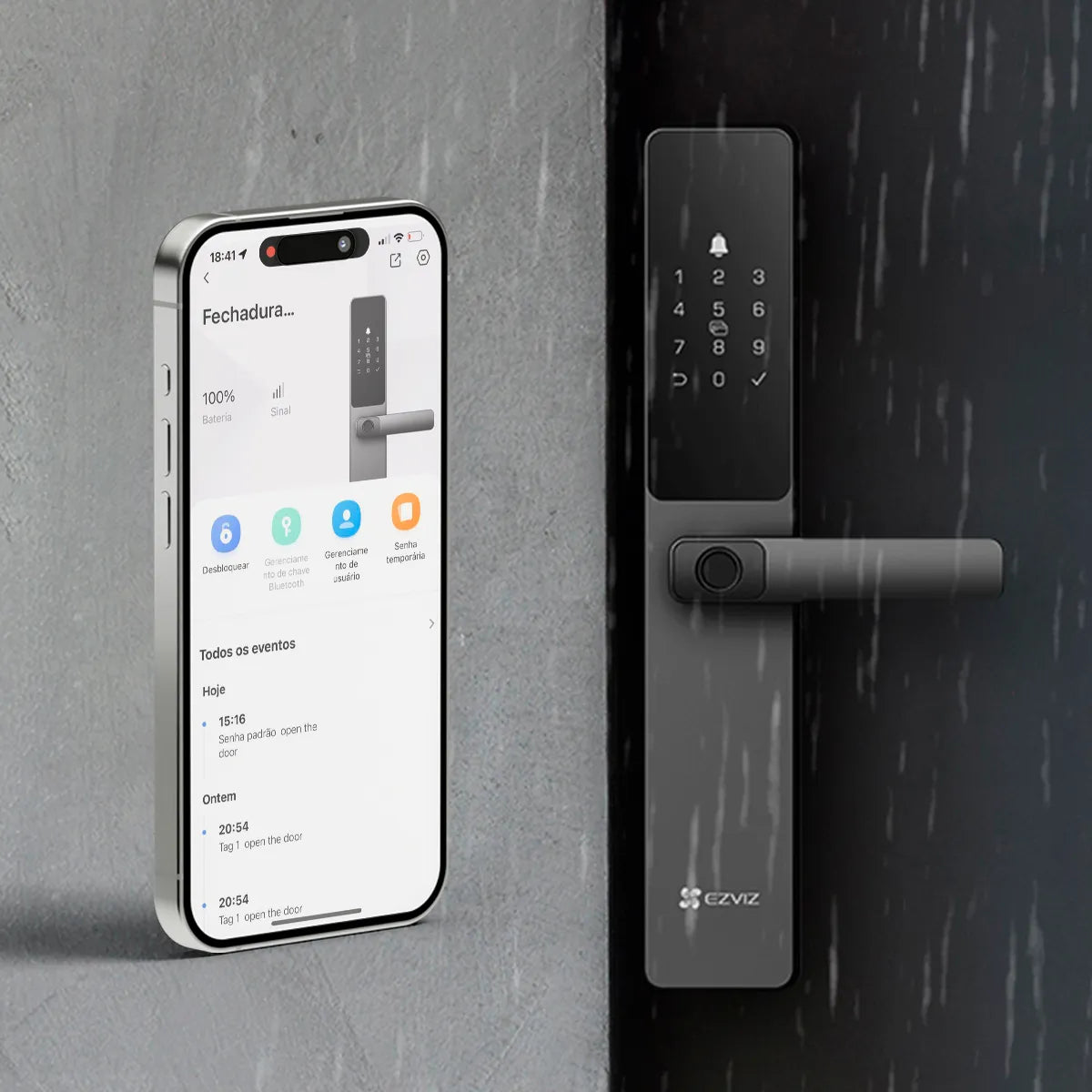 Fechadura Digital Inteligente Ezviz Cartão Senha Dl05 Wifi Cor Cinza