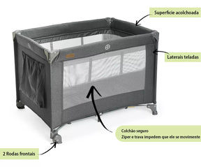 Berço Portátil Infantil Cercado 0-15kg Grafite Lazy Maxibaby