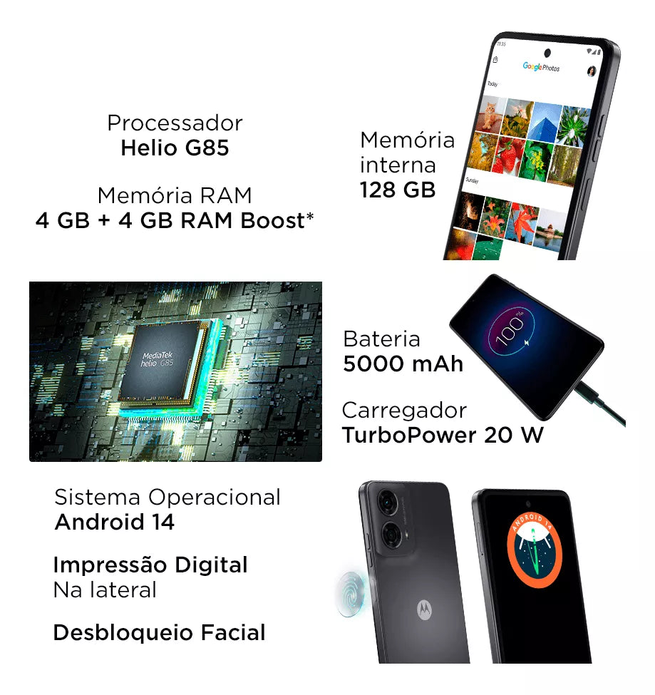 Smartphone Motorola Moto g24 - 128GB 8GB (4GB RAM+4GB Ram Boost) AI Camera 50MP Night Vision - Grafite