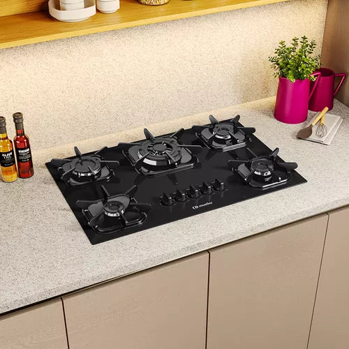 Cooktop Mueller 5 bocas Preto com Queimador Tripla chama Bivolt 127/220V