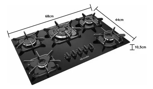 Cooktop Mueller 5 bocas Preto com Queimador Tripla chama Bivolt 127/220V