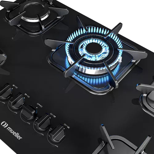 Cooktop Mueller 5 bocas Preto com Queimador Tripla chama Bivolt 127/220V