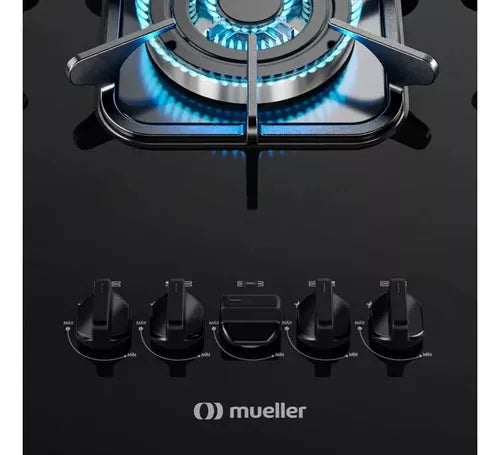 Cooktop Mueller 5 bocas Preto com Queimador Tripla chama Bivolt 127/220V