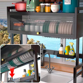 Transforme Sua Cozinha: Armário de Prato em Aço Inoxidável 5 em 1! Organização, Proteção e Secagem Inteligente!