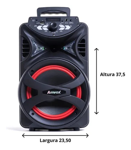 Caixa de Som Amplificada Amvox ACA 255 Hit Woofer 8" Portátil Bluetooth Preto Bivolt