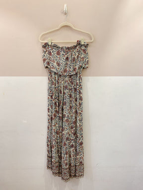 Vestido estampado fios luréx tomara que caia Maria Filó M