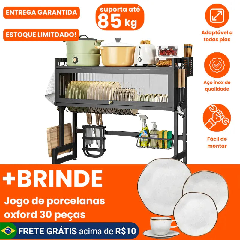 ESCORREDOR DE AÇO INOXIDÁVEL + BRINDE KIT PORCELANA OXFORD