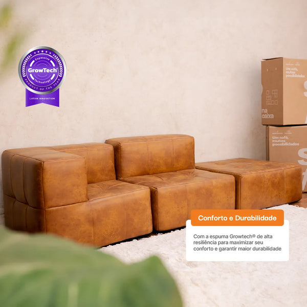 Sofá na Caixa Modular 3 Lugares em Bouclé Linho – Conforto premium, sem complicação! 🛋️📦