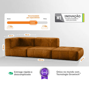 Sofá na Caixa Modular 3 Lugares em Bouclé Linho – Conforto premium, sem complicação! 🛋️📦