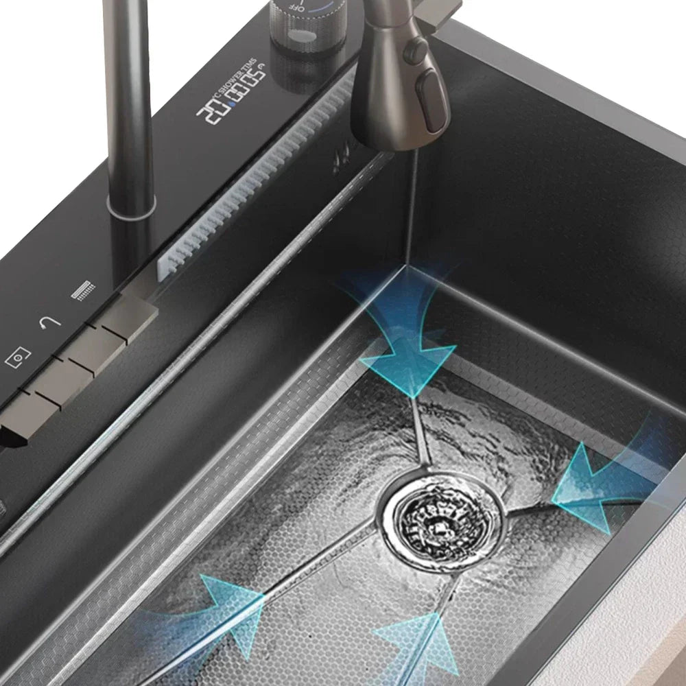Cuba Black Premium Gourmet 7 em 1 – Com Cascata, Torneira, Lavador de Copos e Acessórios em Aço Inox 304 | 75x45cm