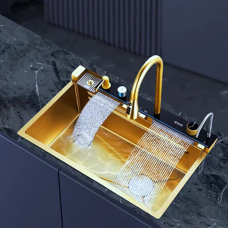 Cuba Black Premium Gourmet 7 em 1 – Com Cascata, Torneira, Lavador de Copos e Acessórios em Aço Inox 304 | 75x45cm
