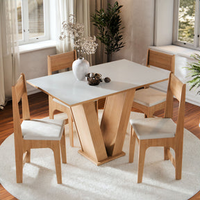 Conjunto Sala de Jantar Completo  Vivi Mesa Tampo Madeira 4 Cadeiras - Mel Off