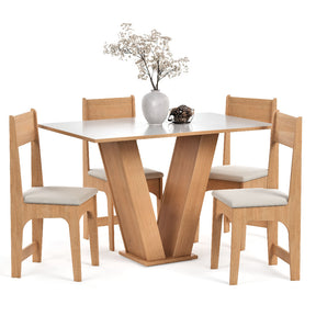 Conjunto Sala de Jantar Completo  Vivi Mesa Tampo Madeira 4 Cadeiras - Mel Off