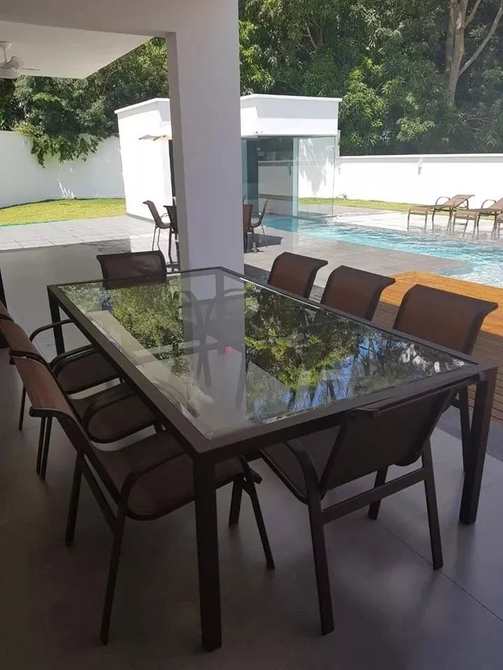 Conjunto de Mesa de Vidro + 8 Cadeiras