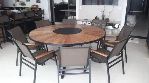 Conjunto de Mesa Madeira Tela sling e Alumínio 70178