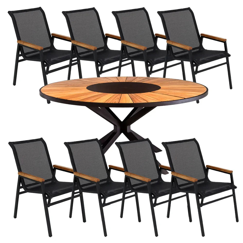 Conjunto de Mesa Madeira Tela sling e Alumínio 70178