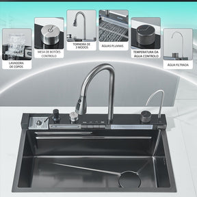 Cuba Cozinha Gourmet Luxo Aço Inox Pia De Cozinha Com Acessórios e Conjunto De Torneiras 81X50X27cm