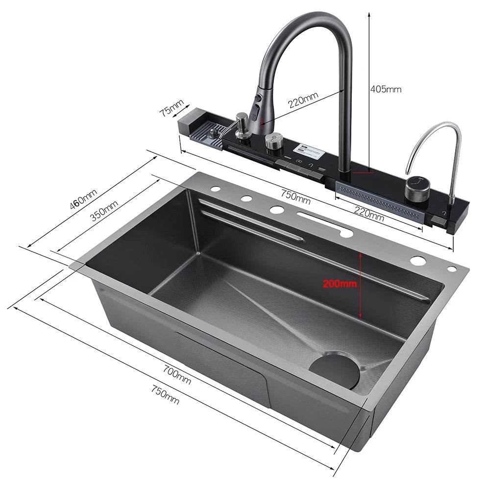 Cuba Cozinha Gourmet Luxo Aço Inox Pia De Cozinha Com Acessórios e Conjunto De Torneiras 81X50X27cm